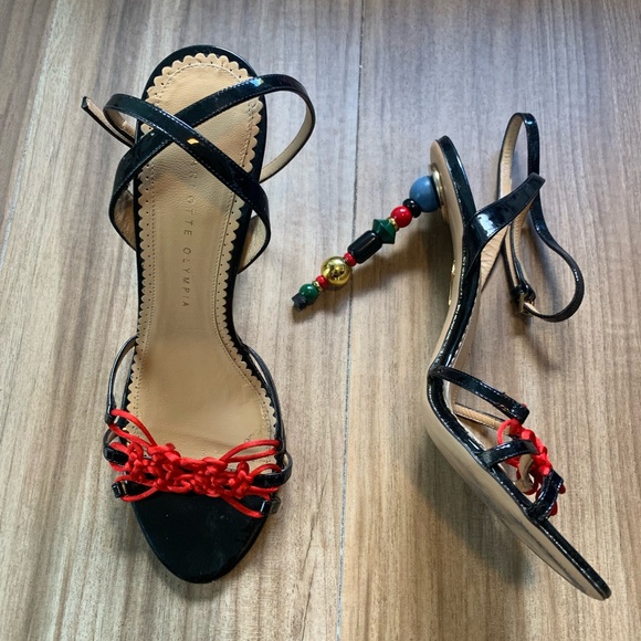 Charlotte Olympia Black Web Imperial Sandals Heels 39.5/ 9.5 Shoes - Picture 4 of 5